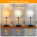 2-Pieces: Bedside Lamps 3 Color Modes USB C+A AC Output Ports Pull Chain