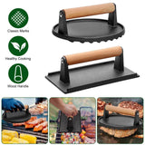 2-Pieces: Cast Iron Grill Press Pre-Seasoned Steak Weights Smash Burger Press