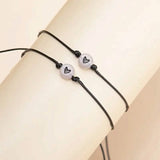 2-Pieces: Luminous Flat Round Shape Beads Braided Bracelet with Heart Shape Pattern