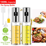 2-Pieces: Oil Dispenser Mister Refillable Stainless Steel Glass Vinegar with Measurement Oil Control Diet