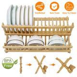 2-Tier Foldable Bamboo Dish Drying Rack