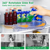 2-Tier Turntable Organizer Rectangular Refrigerator Spinner Storage Rack with 360° Rotatable Slide Rail