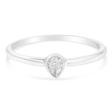 .925 Sterling Silver 1/20 Carat Diamond Teardrop Pear-Shaped Miracle Set Petite Fashion Promise Ring (J-K Color, I1-I2 Clarity) - Size 6