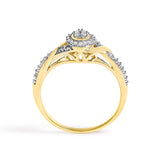 10K Yellow Gold 1/10 Cttw Diamond Swirl and Halo Promise Ring (I-J Color, I3 Clarity) - Size 7