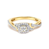 10K Yellow Gold Twisted Shank 1/10 Cttw Diamond Composite Halo Engagement Ring (I-J Color, I3 Clarity) - Size 7