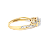 10K Yellow Gold Twisted Shank 1/10 Cttw Diamond Composite Halo Engagement Ring (I-J Color, I3 Clarity) - Size 7