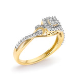 10K Yellow Gold Twisted Shank 1/10 Cttw Diamond Composite Halo Engagement Ring (I-J Color, I3 Clarity) - Size 7