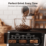 Kismile Espresso Machine, Semi-Automatic Coffee Maker with Bean Grinder and Milk Frother Steam Wand