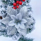 20-Pieces: Artificial Poinsettia Flowers Christmas Ornament