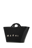Marni Women Black Leather And Raffia Small Tropicalia Summer Handbag