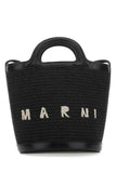 Marni Women Black Leather And Raffia Tropicalia Bucket Bag