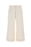 Etro Men Melange Ivory Stretch Cotton Wide-Leg Pant