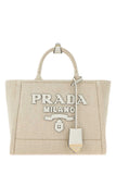 Prada Women Sand Canvas Shopping Bag