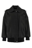 Alexander Mcqueen Women Black Leather Oversize Jacket