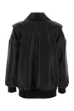 Alexander Mcqueen Women Black Leather Oversize Jacket
