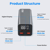 20000mah 65W USB-C PD Laptop Power Bank Fast Charging