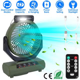 20000mAh Rechargeable Oscillating Camping Fan with Flashlight Hanging Hook Remote Control