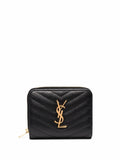 Saint Laurent Women Cassandre Matelassé Compact Zip Around Wallet In Grain De Poudre Leather