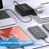 200W Fast Wall Charger with 6 Charging Ports Desktop USB Charging Station