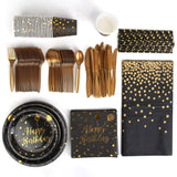 201 Pieces: Black Gold Disposable Dinnerware Set
