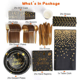 201 Pieces: Black Gold Disposable Dinnerware Set