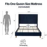 Peyton Upholstered Queen Bed with 54' High Headboard and Traditional Buttoned Tufting in Blue Velvet