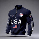 Mens Half-zip Hooded Sweatshirt With A Stand-up Collar Design