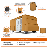 Lanceton Ft Class C RV, 300D/160g Solution-Dyed Oxford Roof (Waterproof 2000mm, UV 50+), 6-Zipper Access System, Includes 4 Tire Covers, Jack Cover & 4 Gutter Guards