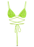 Self-Portrait Women Bikini Top With All-Over Crystal Embellishment In Green Polyamide Woman