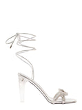 Valentino Garavani Women 'Chain 1967' Silver Sandal With Laces And Trasparent Heel In Metallic Nappa Leather Woman