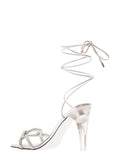 Valentino Garavani Women 'Chain 1967' Silver Sandal With Laces And Trasparent Heel In Metallic Nappa Leather Woman