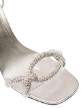 Valentino Garavani Women 'Chain 1967' Silver Sandal With Laces And Trasparent Heel In Metallic Nappa Leather Woman