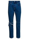 Givenchy Men Blue Jeans With Zip And Rips Details In Cotton Denim Man