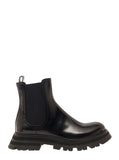 Alexander Mcqueen Women Black Chelsea Boots With Elastic Inserts In Smooth Leather Woman