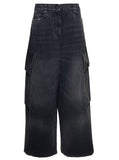 Palm Angels Women Bw Wide Denim Parachute