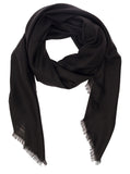 Saint Laurent Men Black Scarf With Jacquard Logo And Fringed Hem In Wool And Silk Man