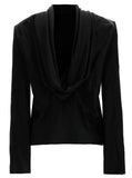 Saint Laurent Women Black Blouse With Cowl-Back In Silk Satin Woman