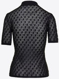 Gucci Women Black Polo Shirt With Button Closure And Gg Motif In Cotton And Silk Blend Woman