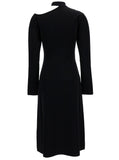 Ferragamo Women Midi Black Dress With Cut-Out And Long Sleeve In Viscose Blend Woman