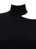 Ferragamo Women Midi Black Dress With Cut-Out And Long Sleeve In Viscose Blend Woman