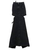 The Attico Women Midi Black Skirt With Maxi Cut-Out In Denim Woman