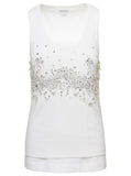 Bottega Veneta Women White Ribbed Tank Top With Embroidered Crystal Embellishment In Jersey Woman