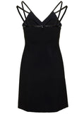 Gucci Women Mini Black Dress With Black Leather Trim And Double Strap In Stretch Viscose Woman