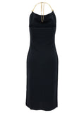 Bottega Veneta Women Midi Black Dress With Chain Strap In Double Viscose Woman