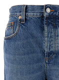 Gucci Women '90'S' Light Blue Jeans With Horsebit Detail And Turn-Up Hem In Cotton Denim Woman