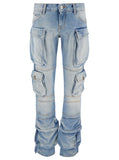 The Attico Women 'Essie' Light Blue Fitted Jeans With Cargo Pockets In Denim Woman