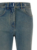 Givenchy Women Light Blue Bootcut Jeans With 4G Detail In Vintage Wash Denim Woman