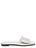 Alexander Mcqueen Women Metallic Flat Sandals With Embossed Motif In Metallic Leather Woman