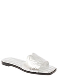 Alexander Mcqueen Women Metallic Flat Sandals With Embossed Motif In Metallic Leather Woman