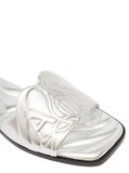 Alexander Mcqueen Women Metallic Flat Sandals With Embossed Motif In Metallic Leather Woman